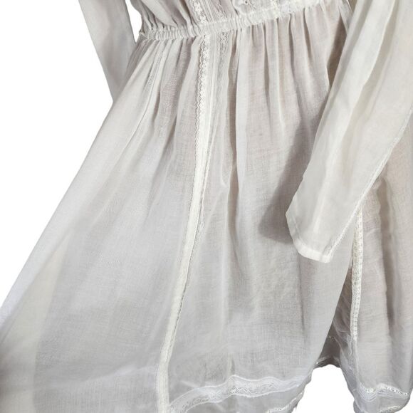 Gunne Sax White Lace 1970s White Prairie Wedding Lace Collar Satin Trim Dress - Picture 8 of 12